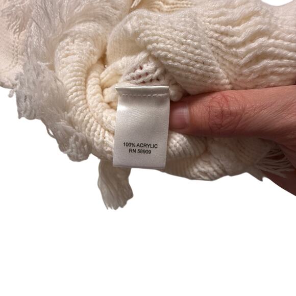 Gianni Bini Fringe Knit Sweater Cream High Neck Textured Boho Western Medium - Picture 6 of 16